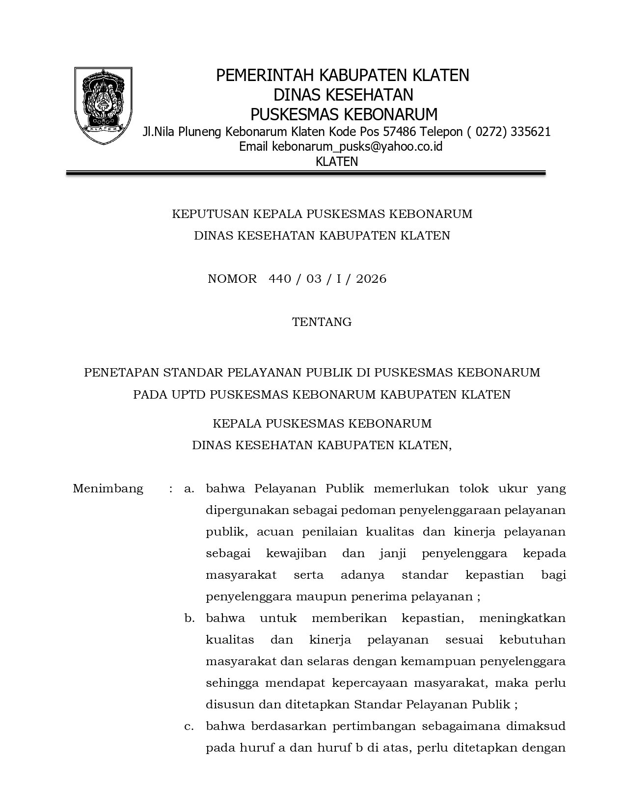SK Standar Pelayanan Publik 
