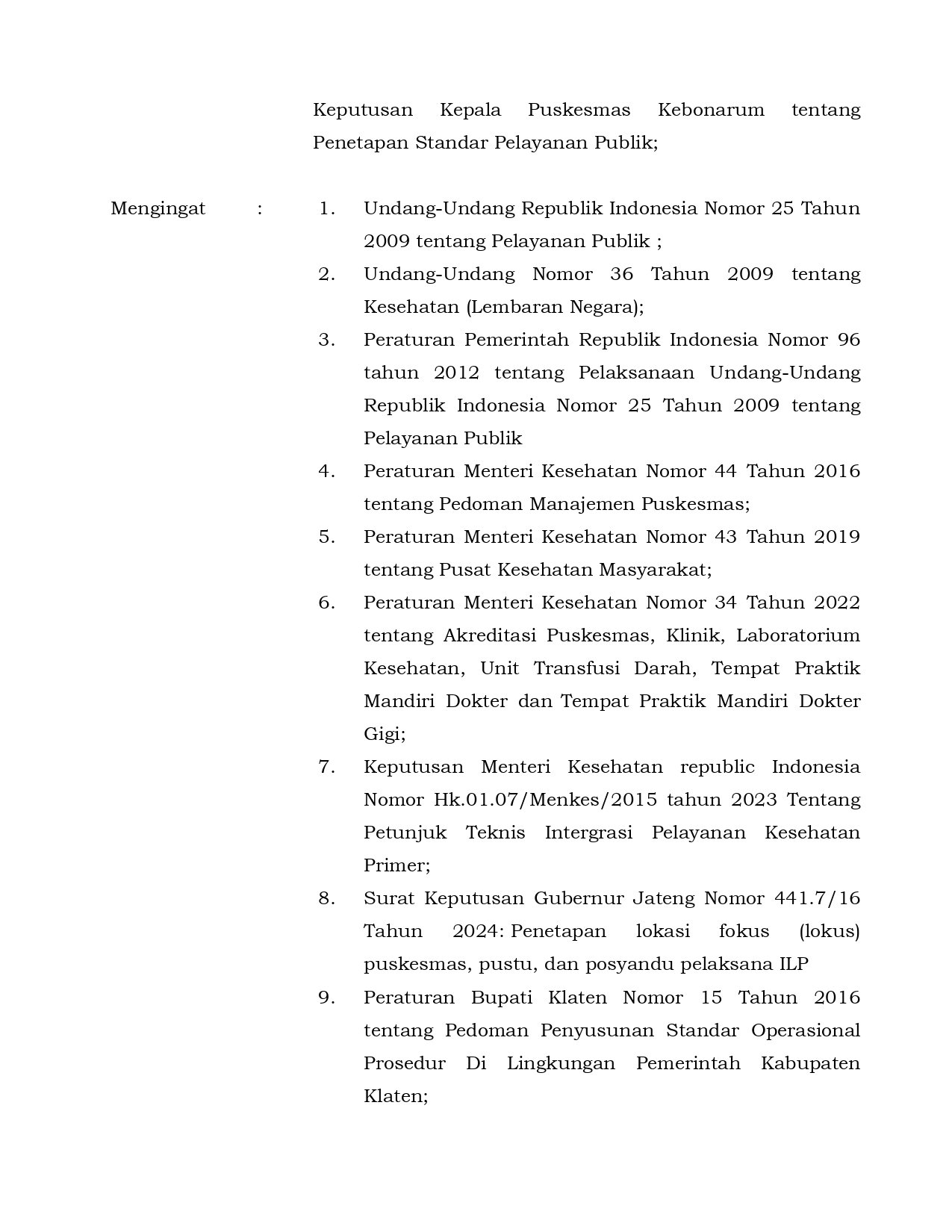 SK Standar Pelayanan Publik 